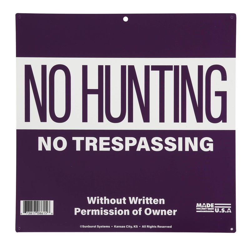 Sunburst Systems 8616 No Hunting/Trespassing Property Marking Sign, 12" x 12", 10 Pack, Purple - Image 2